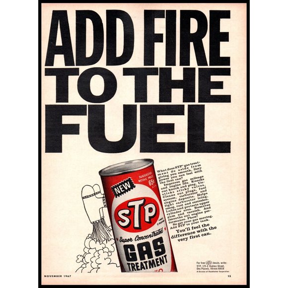 1967 STP Gas Treatment Vintage Print Ad Rocket Ship Engines Cartoon Wall Art - Picture 1 of 1